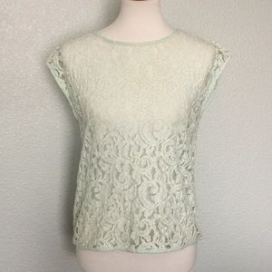 CLOSETCLEAR⚡️LOFT Mint Green Lace Short Sleeve Top